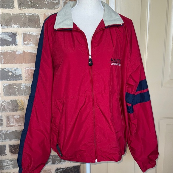 Vintage NAUTICA Competition Spellout Windbreaker Jacket Red w/Navy Stripe Detail - Picture 2 of 16